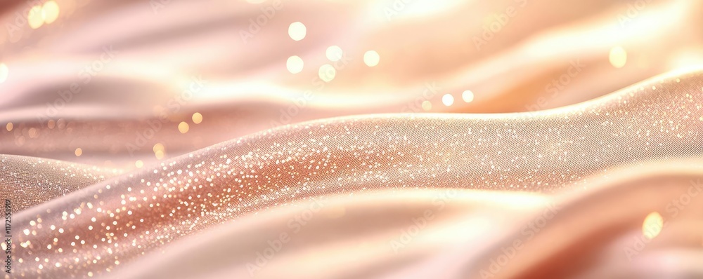 Poster Glitter abstract background concept. Soft, flowing fabric with sparkling textures and gentle waves in pastel tones.