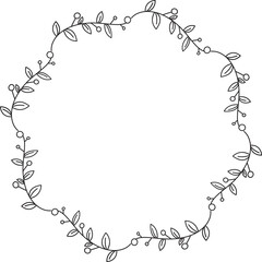 Leaves and Floral Wreath Wedding Card Line Illustration
