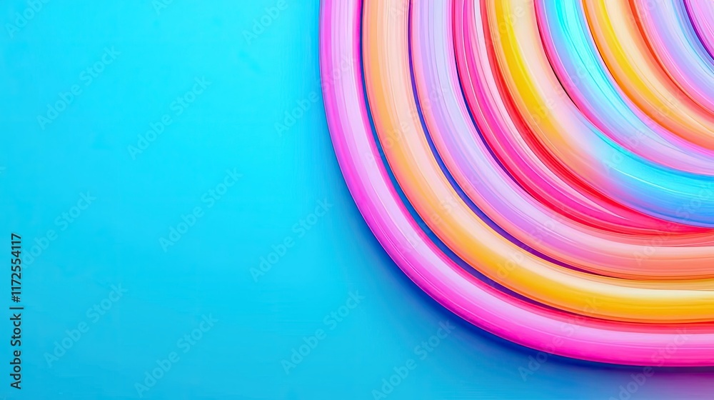 Poster Neon abstract background idea. Colorful abstract shapes create a vibrant and playful design element on a blue background.