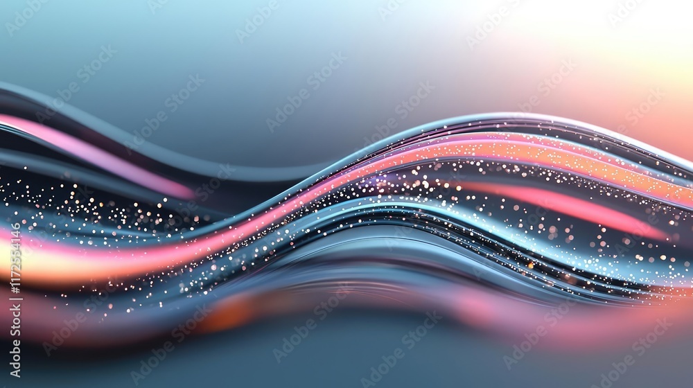 Aufkleber glitter abstract background concept. vibrant abstract waves with sparkling effects in soft blue and 