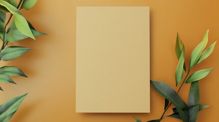Fototapeta premium Blank Beige Card Framed by Lush Green Leaves