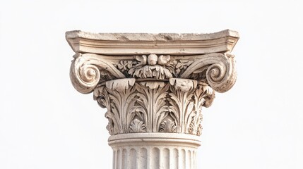 Fototapeta premium Fluted Corinthian Roman Column Against White Background