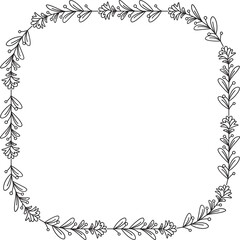 Decorative Flower and Leaves Line Illustration
