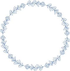 Decorative Flower and Leaves Line Illustration
