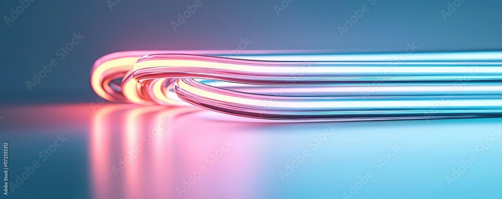 Poster Neon abstract background idea. Close-up view of neon tubes with vibrant colors and reflections on a smooth surface.