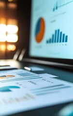 Business plan presentation with a projector and charts, illustrating company vision