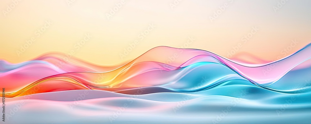 Poster Pastel abstract background idea. Abstract waves in vibrant colors create a serene, dreamy landscape for creative projects.