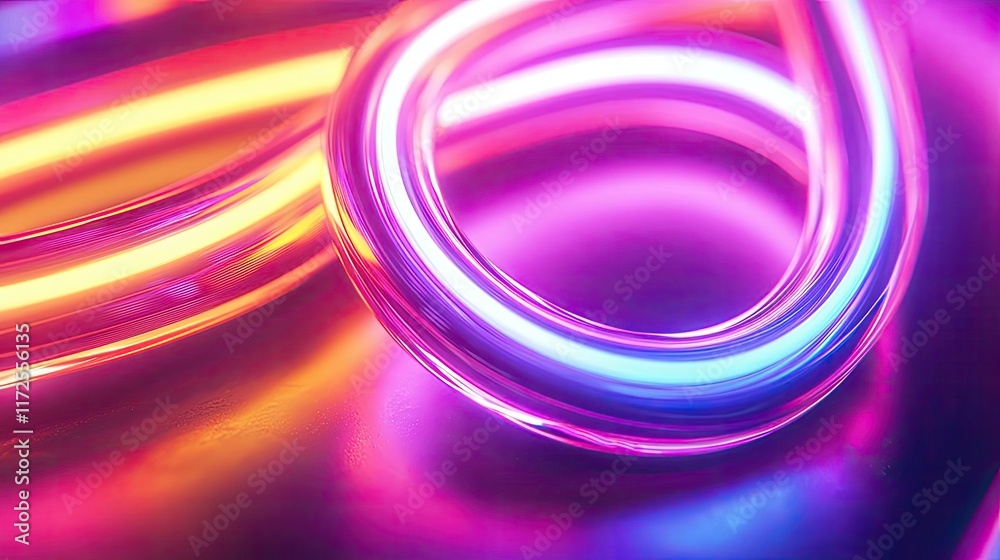 Poster Neon abstract background idea. Colorful illuminated neon tubes create vibrant abstract patterns and designs.