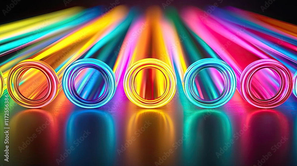 Poster neon abstract background idea. colorful neon tubes glowing brightly, creating a vibrant abstract pat