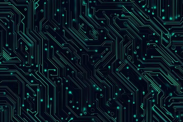 Abstract close-up of a glowing blue digital circuit board, showcasing intricate connections and technological design on a black background.
