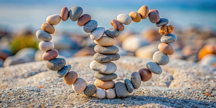 Turm aus Kieselsteinen mit Kiesel in Herzform, granite, natural wonder,  granite, natural wonder