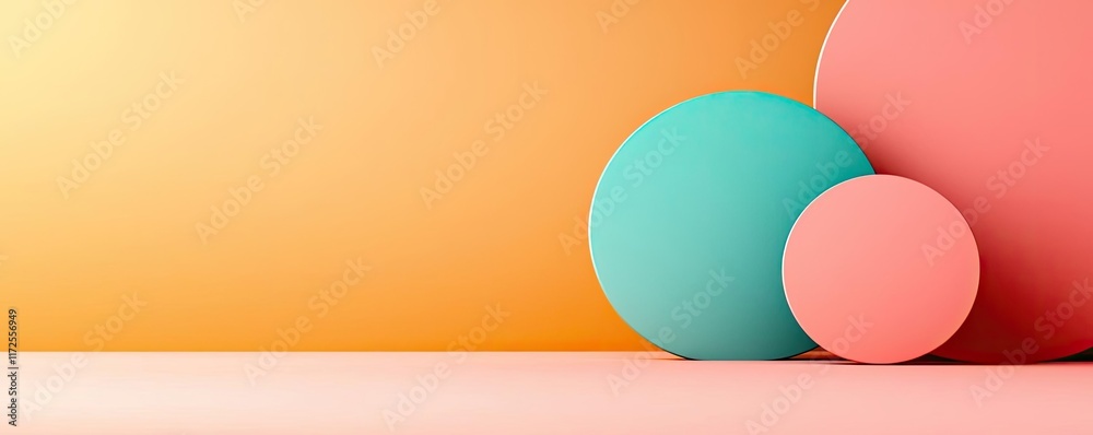 Poster pastel abstract background idea. colorful 3d spheres in vibrant shades on a smooth surface create a 