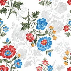 Seamless vector pattern with floral motif. hand painted pink botanical flower with small flower arrangements. vintage watercolor flower arrangements. design  for fabric, wallpaper, fashion print.