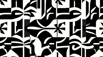 Abstract Geometric Black and White Pattern - A bold and graphic black and white abstract pattern with repeating geometric shapes and lines.