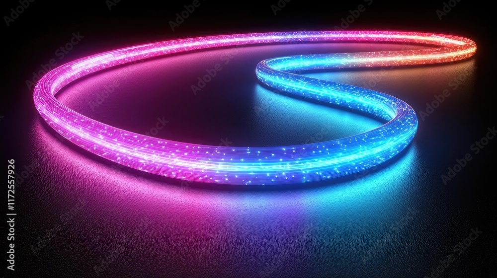Poster Neon abstract background idea. Vibrant neon light trails in pink and blue, creating a mesmerizing glowing effect.