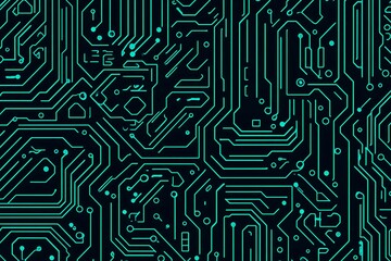 Abstract close-up of a glowing blue digital circuit board, showcasing intricate connections and technological design on a black background.
