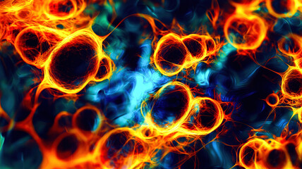 Fototapeta premium A mesmerizing heatmap features glowing, radiant cells arranged in a dynamic pattern, set against a reflective, holographic surface. The high contrast colors enhance the visual impact
