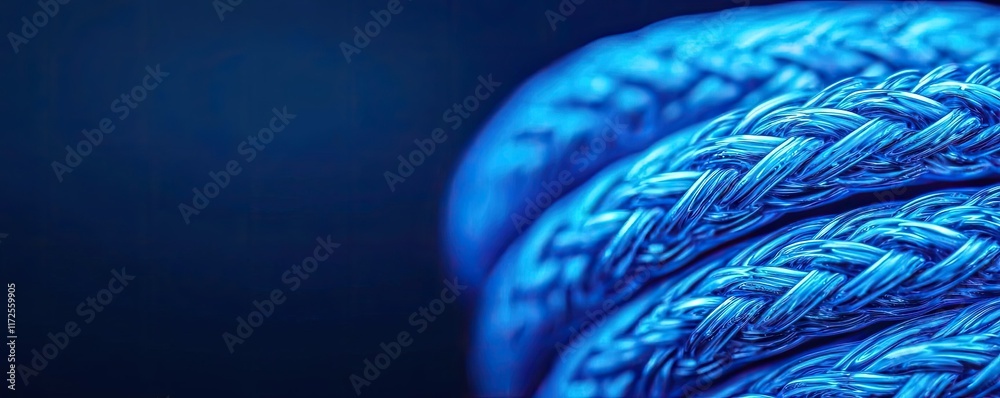 Poster neon abstract background idea. close-up of textured blue rope showcasing strength and durability.