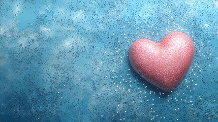 Fototapeta premium parkling Pink Heart on Glittery Blue Background