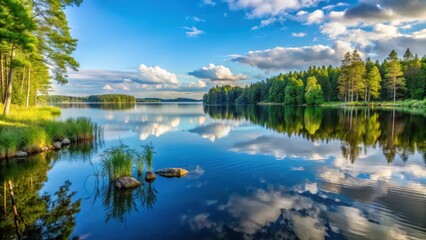 Obraz premium Serene Finnish lake landscape at summer, vatten, f?rstoring, vatten, f?rstoring, vinter, sommarhav, natur