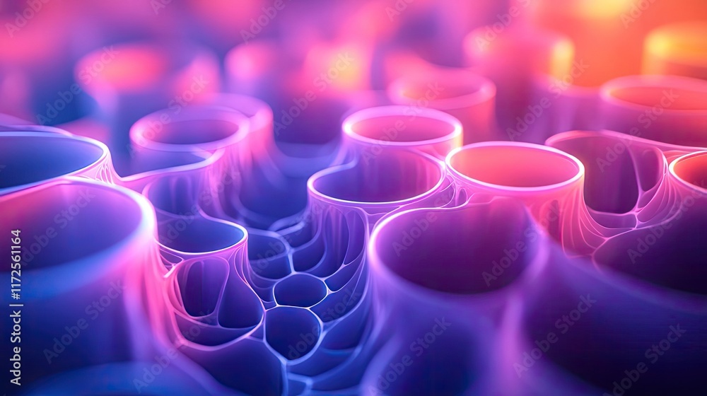 Poster Neon abstract background idea. Abstract colorful patterns resembling fluid dynamics in a vibrant, glowing environment.