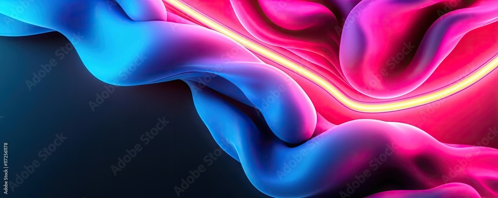 Poster Neon abstract background idea. Abstract neon waves in blue and pink with glowing lines creating dynamic motion.