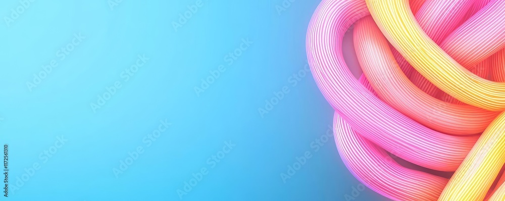 Poster Neon abstract background idea. Vibrant abstract background with colorful loops on a smooth blue backdrop.