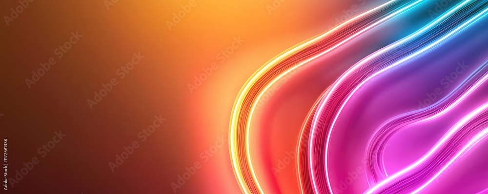 Poster neon abstract background idea. vibrant abstract curves with neon glow in hues of orange, pink, and b