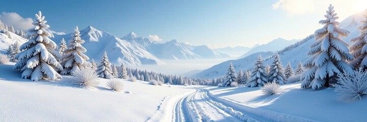 Obraz premium A serene landscape is transformed by a blanket of white snow, transform, frosty, landscape