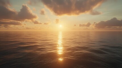 Golden Horizon: Capturing the ethereal beauty of a sunset over a vast ocean, where the sun's radiant light dances upon the water, promising a sense of serenity and wonder. 