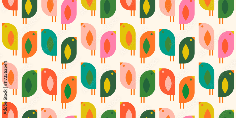 Aufkleber Flat style abstract wallpaper with birds. Repeating pattern of geometric stylish birds on a light background.