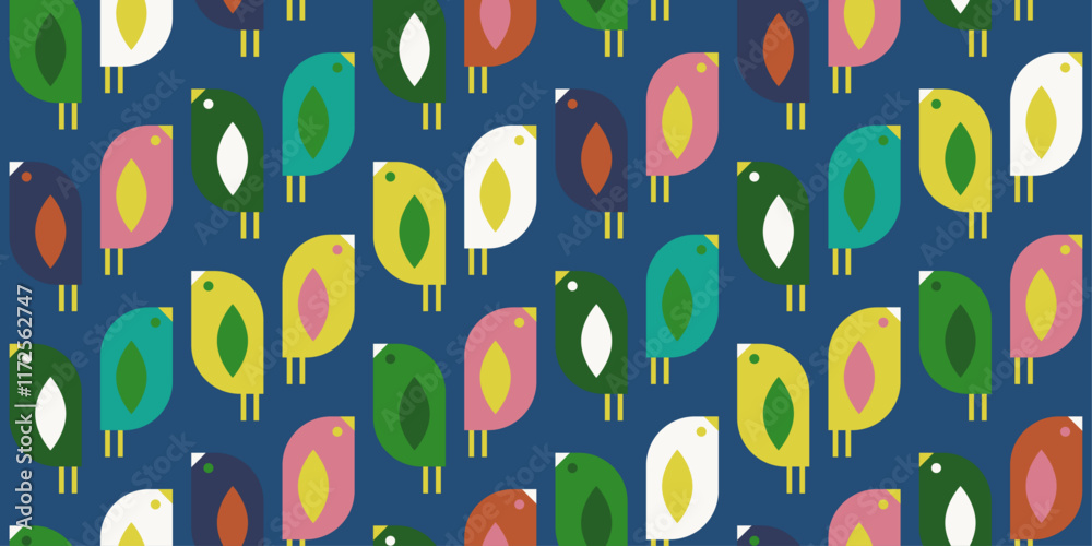 Poster flat style abstract wallpaper with birds. repeating pattern of geometric stylish birds.