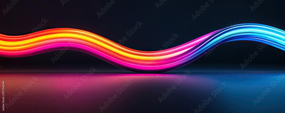 Poster Neon abstract background idea. Vibrant neon light wave on a dark background creating a visually striking effect.
