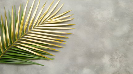 Fototapeta premium Golden Palm Leaf on Gray Background Illustration
