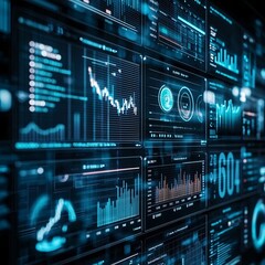 Obraz premium A futuristic financial interface with predictive analytics graphs for investment forecasting