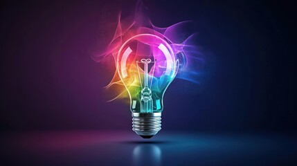 A colorful light bulb emitting vibrant energy swirls.