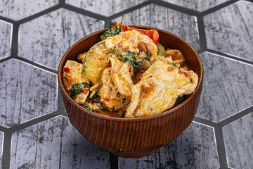 Thai red spicy curry with chicken
