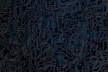 Fototapeta premium Abstract close-up of a glowing blue digital circuit board, showcasing intricate connections and technological design on a black background. 