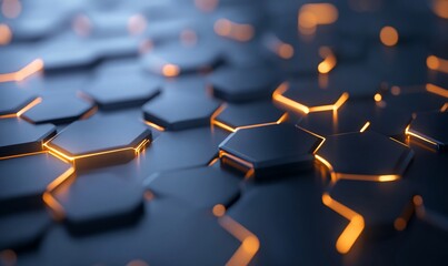 Abstract hexagonal pattern with glowing edges on a dark surface.