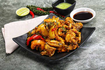 Vietnamese cuisine - fried frog with vegetables