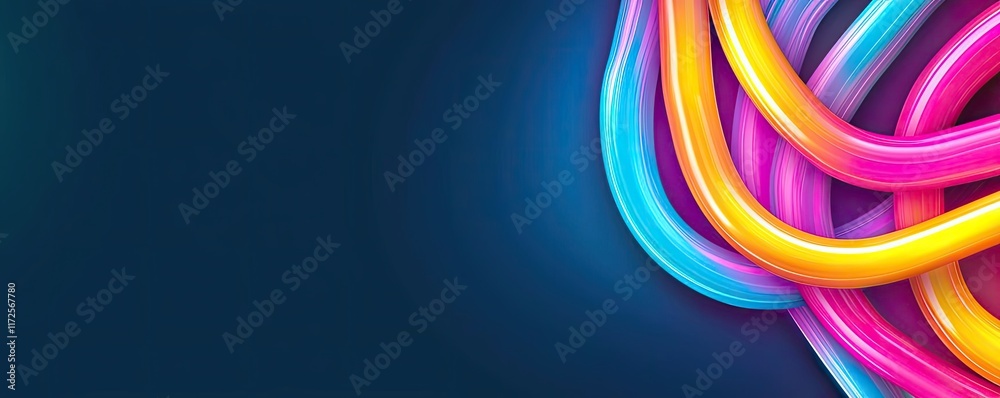 Poster Neon abstract background idea. Vibrant abstract lines in bright colors against a dark background for creative projects.