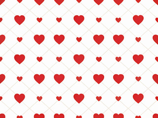 Red heart pattern on white background with uniform heart size, evenly spaced in grid formation