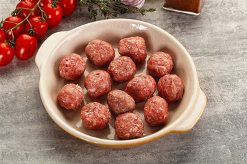 Uncooked raw beef meatball minced