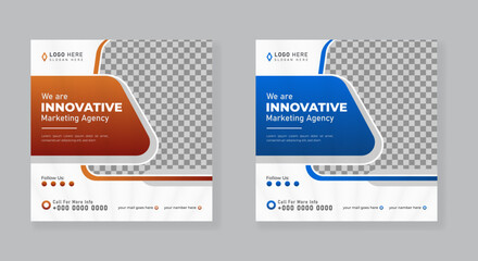 Business marketing agency promotion social media post vector template. Set of Editable minimal square web banner