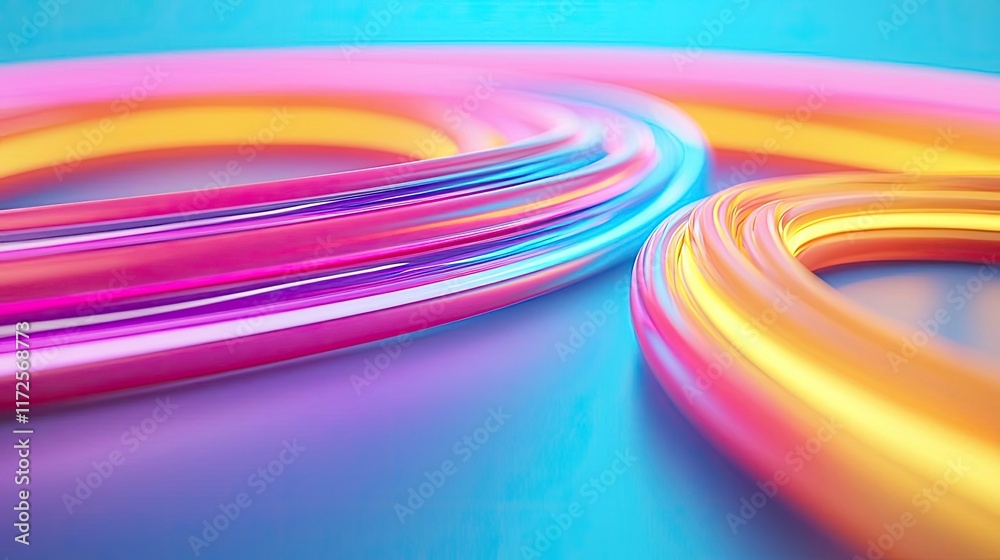 Poster Neon abstract background idea. Vibrant neon tubes create a dynamic visual effect with colorful reflections.