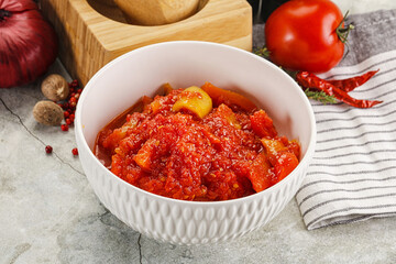 Homemade Lecho with tomato and paprika