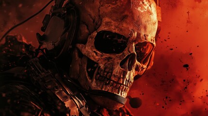 Fiery Skull Soldier: A Digital Painting of a Grim Reaper in Combat Gear