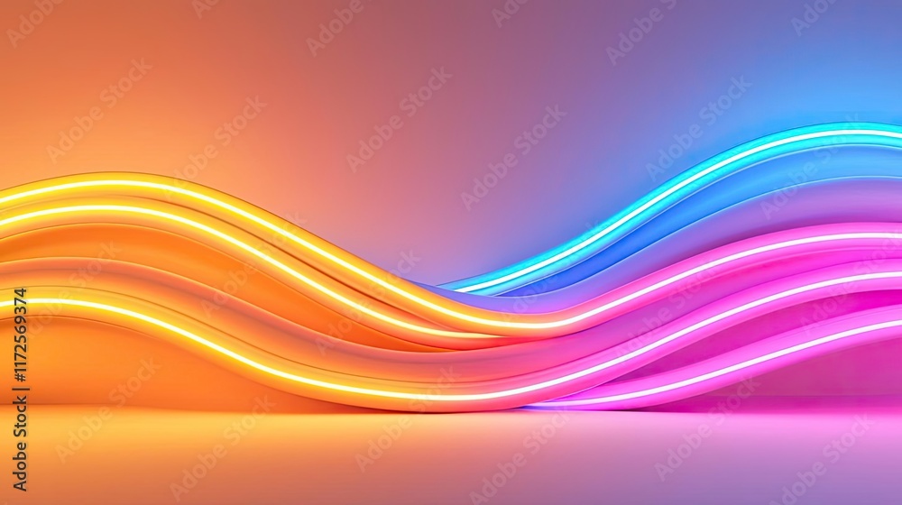 Poster neon abstract background idea. abstract vibrant waves of neon light in orange, pink, and blue, creat