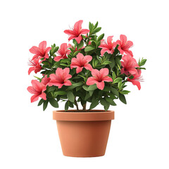 Azalea Blooming in a Terracotta Pot: A vibrant azalea bush bursts forth with radiant blossoms, its rich pink petals set against a backdrop of verdant green foliage.