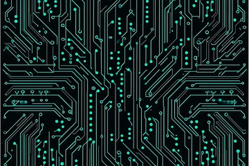 Abstract close-up of a glowing blue digital circuit board, showcasing intricate connections and technological design on a black background.
